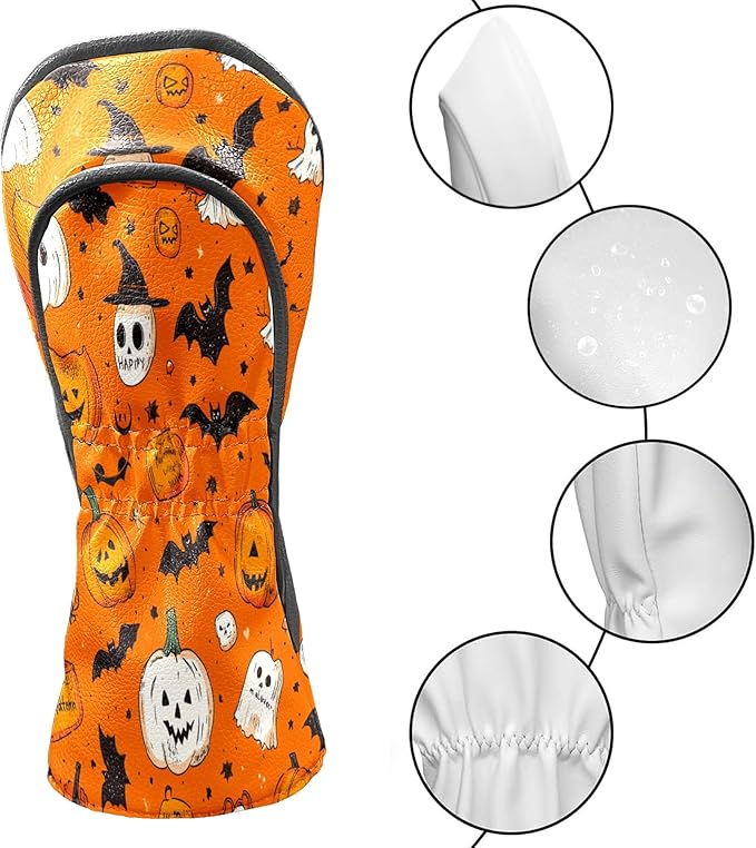 Golf Club Covers PU Leather Waterproof Golf Club Head Covers for Fairway Woods and Driver White Fishbone Pattern Driver Cover Suitable for Most Brands