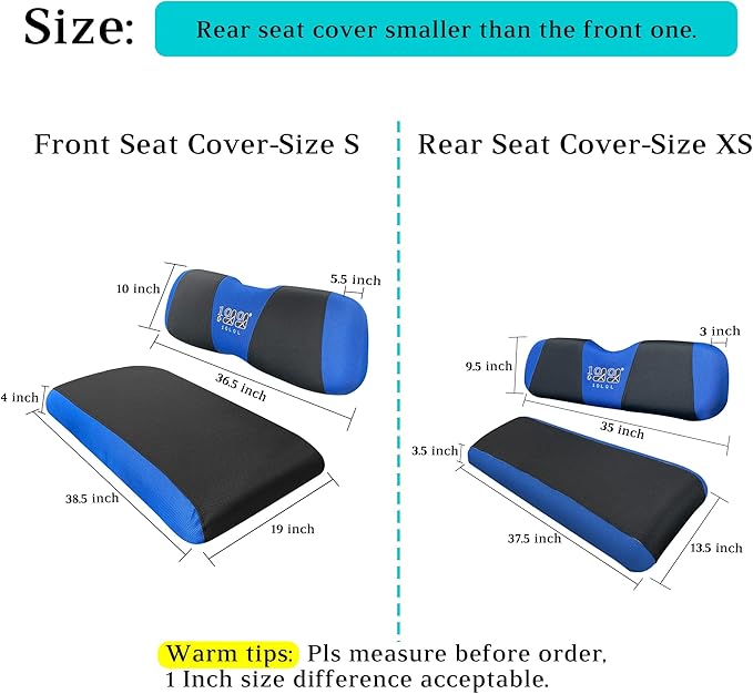 10L0L Golf Cart Front Rear Seat Cover Set for EZGO TXT RXV & Club Car DS 2000-up(Flat Backrest), Made w/ 3D Air Mesh Polyester Fabric Breathable Washable