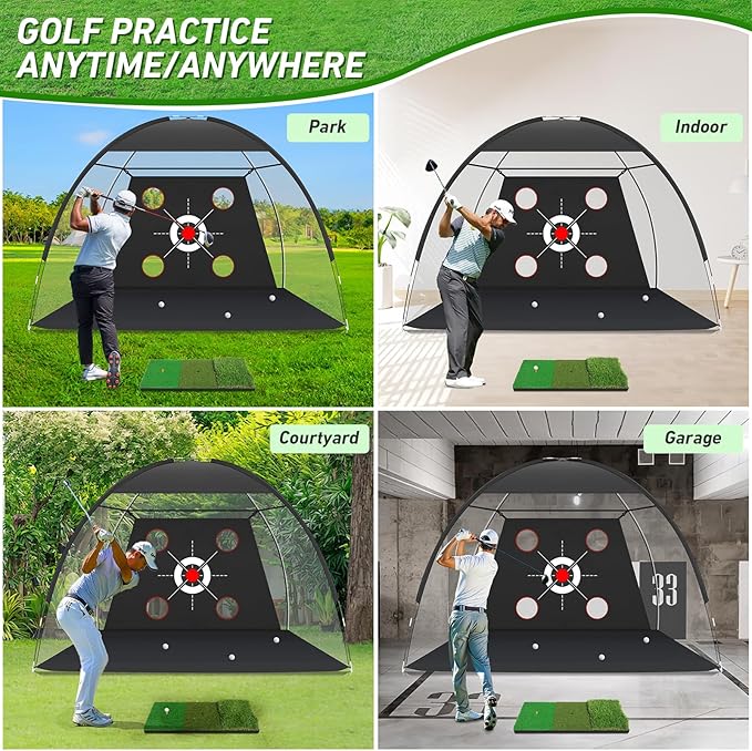 Golf Net, 10x7FT with Golf Practice Mat, Hitting Aid Nets for Backyard Driving Chipping Training Swing with Targets Outdoor or Indoor– Gifts for Men/Dad/Him
