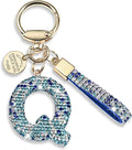 Pink Blue White Initial Letter Keychain Gift for Women Girls Bling Sparkly Cute Backpack Car Key Accessories Lanyard