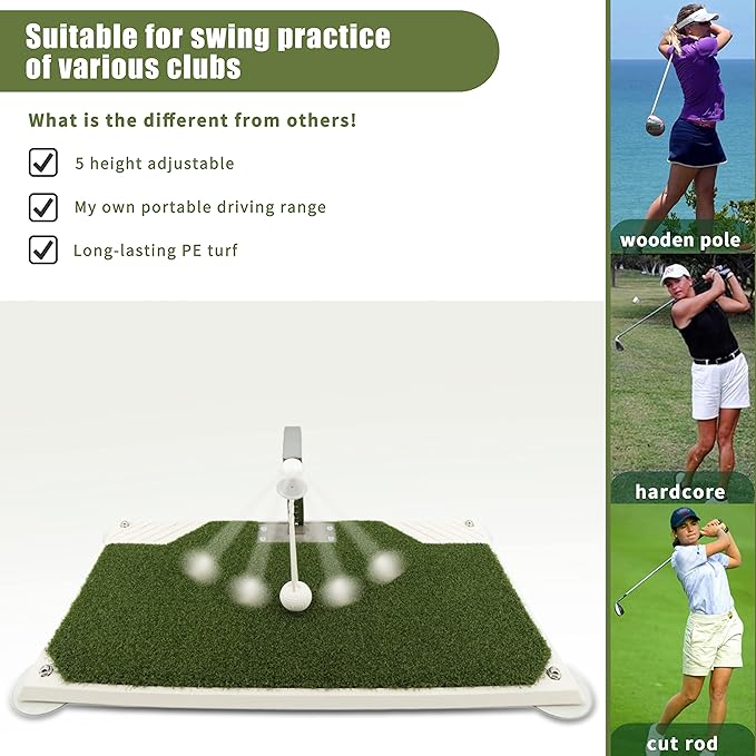 Golf Swing Trainer - Golf Training Equipment with 5 Height Adjustments - Iron and Club Practice Simulator in Home & Indoor - Portable Golf Swing Practice Mat, True Impact