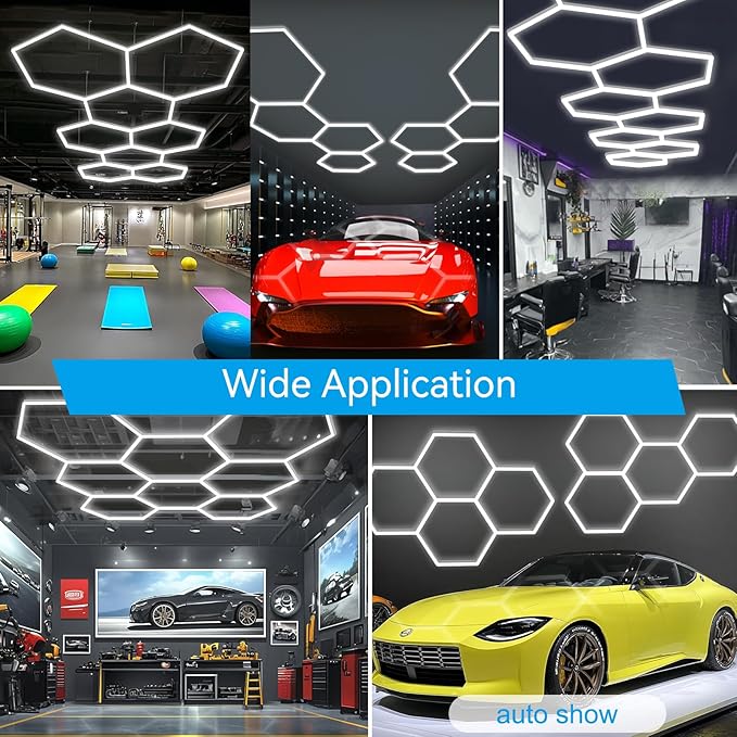 Hexagon LED Garage Light: Super Bright 40000LM Honeycomb Garage Light, 8 Hex DIY Hexagon Led Lights for Gym Basement Hair Salon