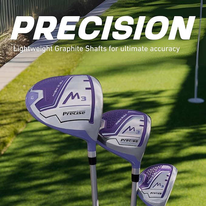 Precise M3 Complete Womens Golf Clubs Set, Includes Driver, Fairway, Hybrid, 7-PW Irons, Wedge, Putter, Stand Bag, 3 H/C's Purple, Golf Clubs Women Right Handed, Comes in 3 Sizes