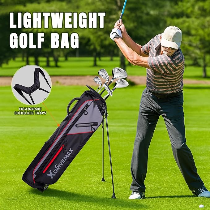 Golf Stand Bag, Lightweight Golf Bag with Stable Stand,Compact Design Featuring Easy-Carry Shoulder Straps, 4-Way Top, Essential Storage Pockets