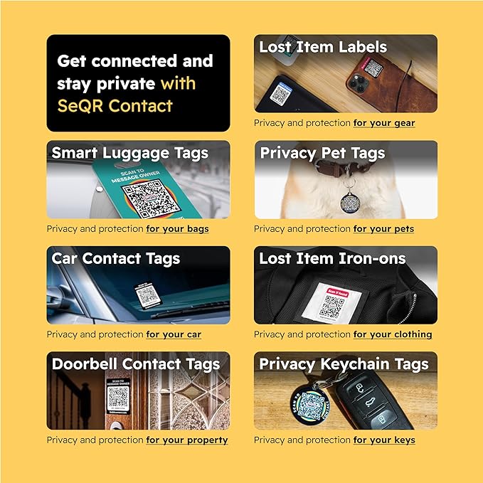 Smart Luggage Tags | Privacy QR Code Luggage Tag Keeps Personal info Private | Customizable Travel Suitcase Tags for Women Men | Use with GPS Bag Locator Tracking, Air Tag for Android or iOS