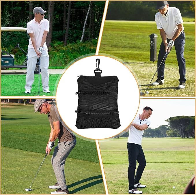 Golf Tee Bag Pouch Black Golf Ball Bag 8.07 X 6.69 Inch Golf Accessory Bag with 360° Swivel Clip
