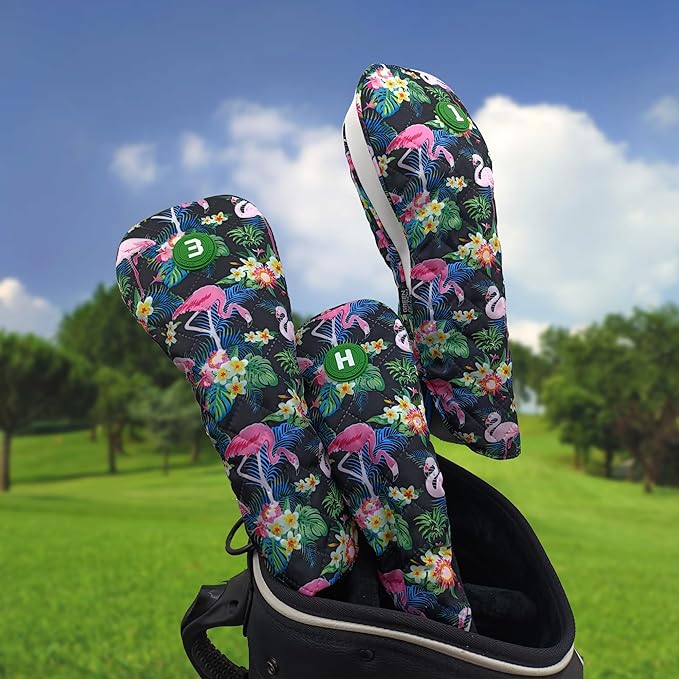 Golf Headcovers for Drivers and Woods – Set of 3 (S/M/L), Leather Club Covers with Magnetic Number Tags, Floral Design, Scratch-Resistant, Fits Most Golf Clubs