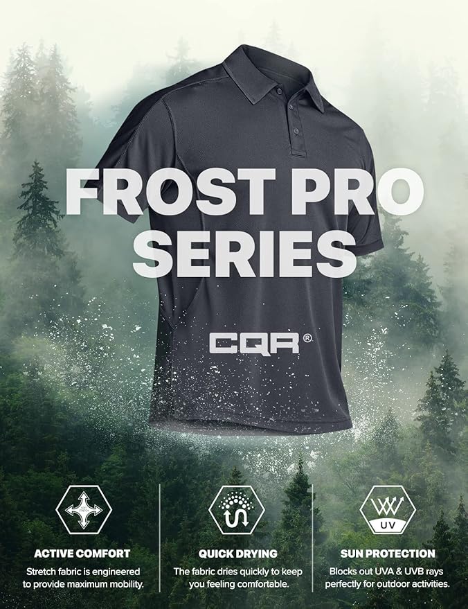 CQR Men's Polo Shirts, Tactical Short Sleeve Golf Performance Shirts, Lightweight Dry Fit UPF 50+ Pique