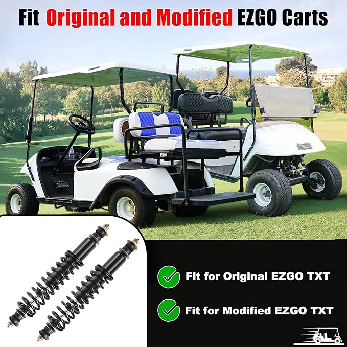 2 Packs Front and Rear Golf Cart Shock Absorbers Replacement for EZGO TXT/Medalist 1994-up Gas & Electric Models with Heavy Duty Coil Springs Replace OEM 70928-G01 76418-G01 70630-G01