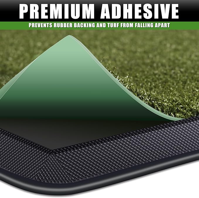 CHAMPKEY Dual-Turf Golf Hitting Mat | Come with 9 Golf Tees & 1 Rubber Tee | Heavy Duty Rubber Backing Golf Practice Mat Ideal for Indoor & Outdoor Training