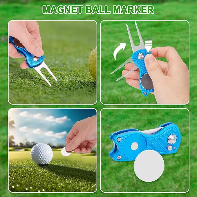 welspo Golf Club Cleaner with Water-Retractable Clip Holds 5oz of Water, Golf Towel, Essentials Golf Accessories Kit with Golf Groove Sharpener Tool, Divot Repair Tool with Ball Marker for Men/Women