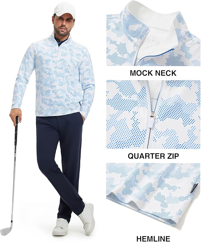 M MAELREG Quarter Zip Golf Pullover Men Dry Fit Long Sleeve Performance Wicking 1/4 Zip Full Print Pullover Mens Sweatshirt