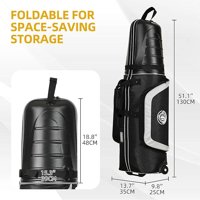 Golf Travel Bag for Airlines with Wheels and ABS Hard Case Top, 1680D Heavy Duty Oxford Golf Travel Cover Case, Protect Golf Clubs, Lightweight and Easy to Maneuver