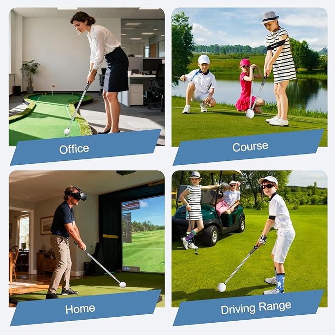 Retractable Golf Swing Trainer, Grip Trainer with Arm Band for Right-Handed Golfers -Portable Golf Training Aid with Click Feedback for Indoor/Outdoor Practice - Ideal for Beginners