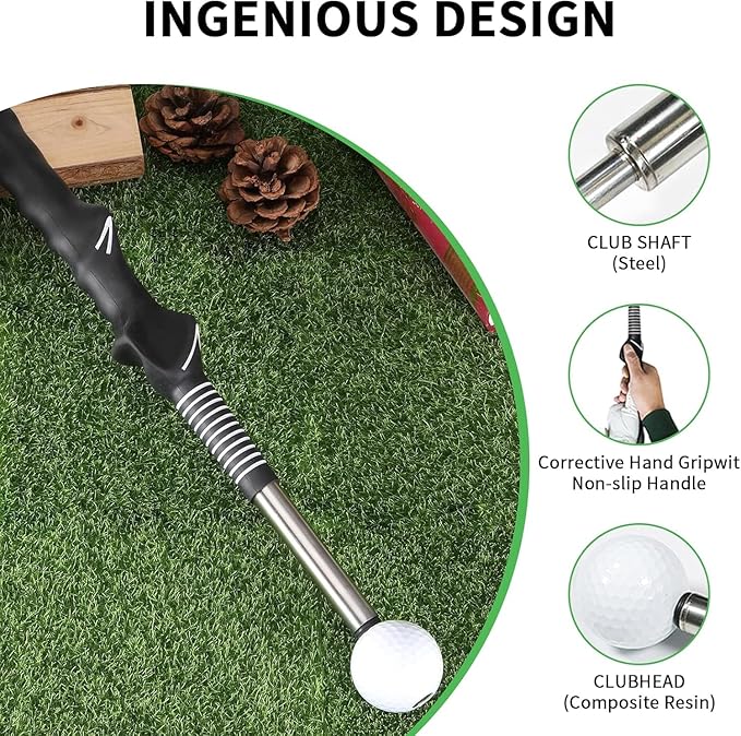 IEKEODI Retractable Golf Swing Trainer, Golf Grip Trainer and Right-Handed Golf Training Aid for Chipping Hitting, Ideal Golf Swing Training Aid with Arm Band for Indoor & Outdoor Use(Black)