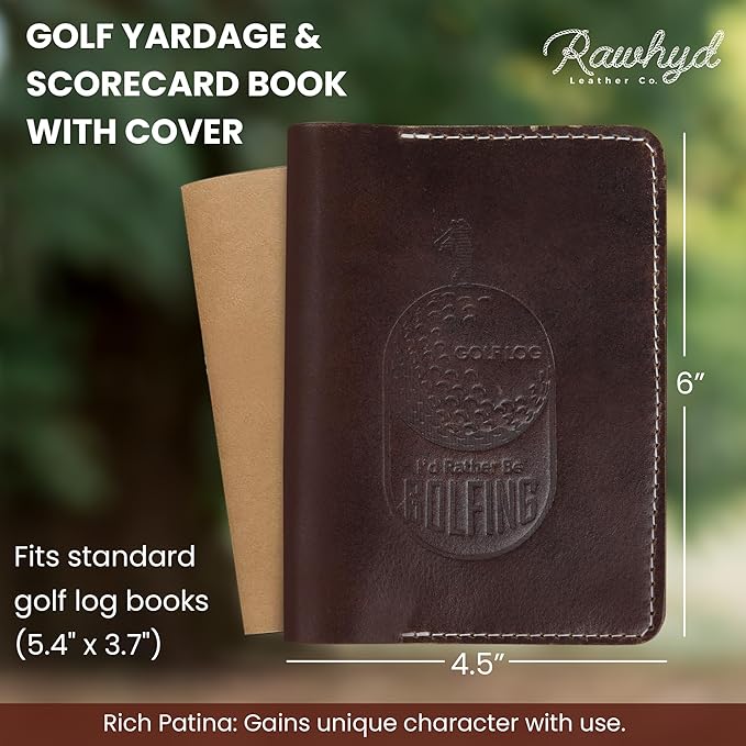Refillable Golf Scorecard Holder–Full Grain Leather Golf Yardage Book Cover w/Golf Scorecard Book, Pencil Holder & Card Slot–Great Gift for Golfers-Unique Golf Gifts for Men & Women(Pen not included)