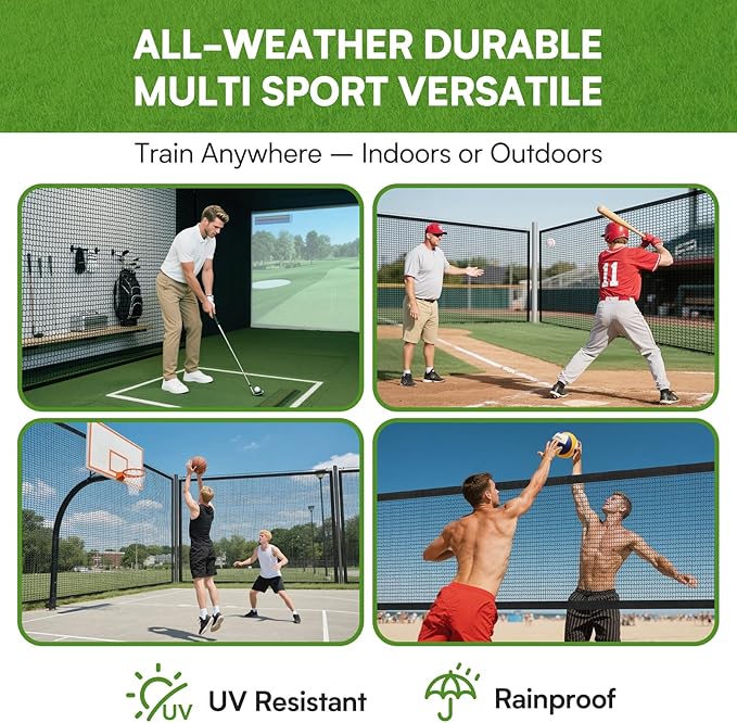 Golf Net,Golf Practice Net with 33 ft Steel Wire Rope and Hanging Kit, Heavy Duty Golf Hitting Net, Also as Hockey Net and Chipping Net - 7ft,10ft, 15ft, 25ft, 30ft, 40ft