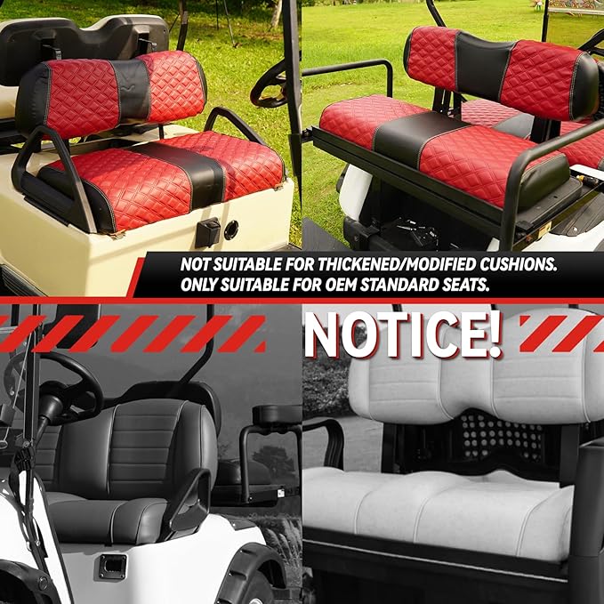 Golf Cart Seat Covers Front and Rear Waterproof and Sun Resistant Marine Grade Vinyl Leather Seat Cover Accessories for Club Car DS 2000.5-up, Deep Red(4PCS)