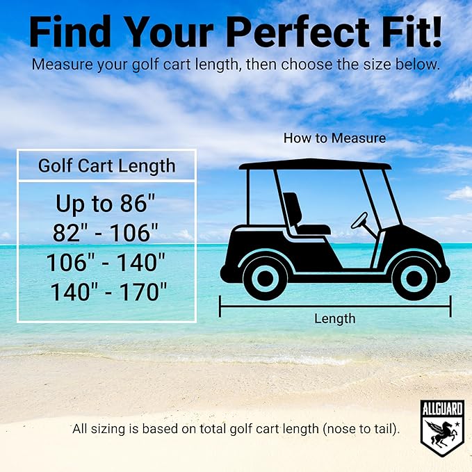 AllGuard Weatherproof Golf Cart Cover, Heavy Duty Polyester, Protects from Rain, Sun, UV & More - Tan (Fits Length: 140" - 170")