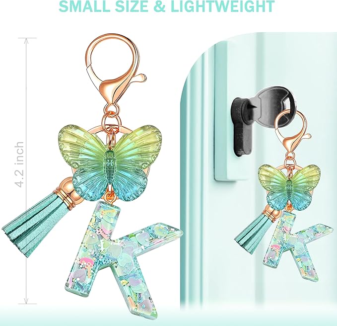 JINGUAZI Initial letter Keychains for Women Tassel Butterfly Pink Purple Cute Car Keychain for Wallet Backpack bag charm