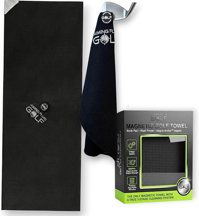 Magnetic Towel Club Glove Gear - 3 Stage Cleaning System- Microfiber Rag with Magnet for Golfcart Bags for Men and Women Black, 16" x 40" The 40