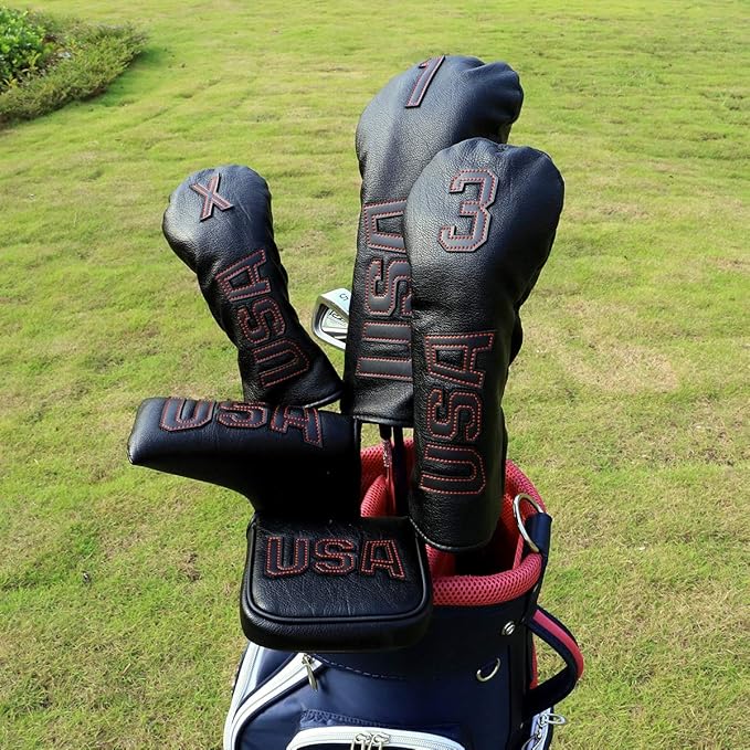 Golf Club Head Covers,USA Golf Driver Headcover Fariway Wood Covers Hybrid Head Covers 3 Wood Headcover Leather Golf Headcover with Number Tag for All Brand