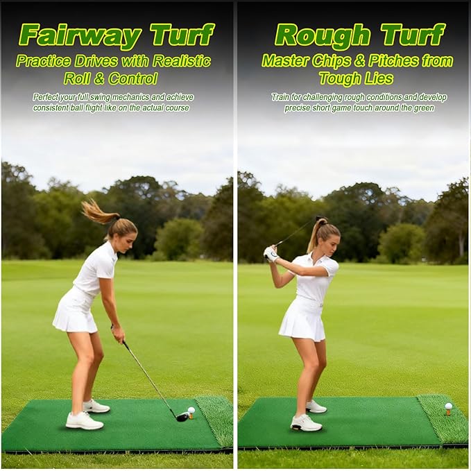 Thickened Golf Mats Practice Outdoor Indoor, 5X4ft 31/36mm Dual-Turf Hitting Mat with 20 Balls for Swing Chipping Driving