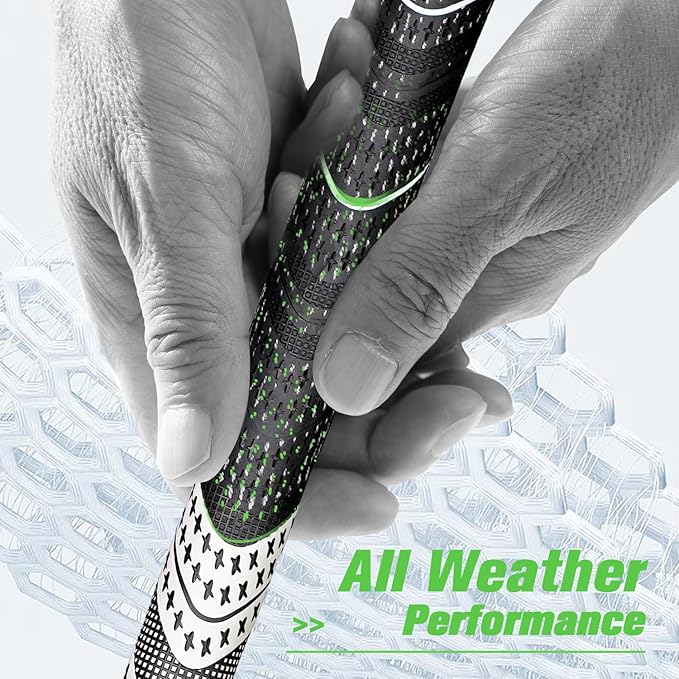 Geoleap Golf Grips Set of 13- Cord Rubber Compound Material, Hybrid Golf Club Grips, All Weather Performance.