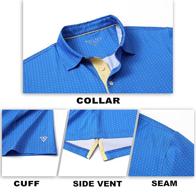 M MAELREG Mens Golf Shirt Short Sleeve Dry Fit Print Moisture Wicking Performance Patterns Collared Polo Shirt