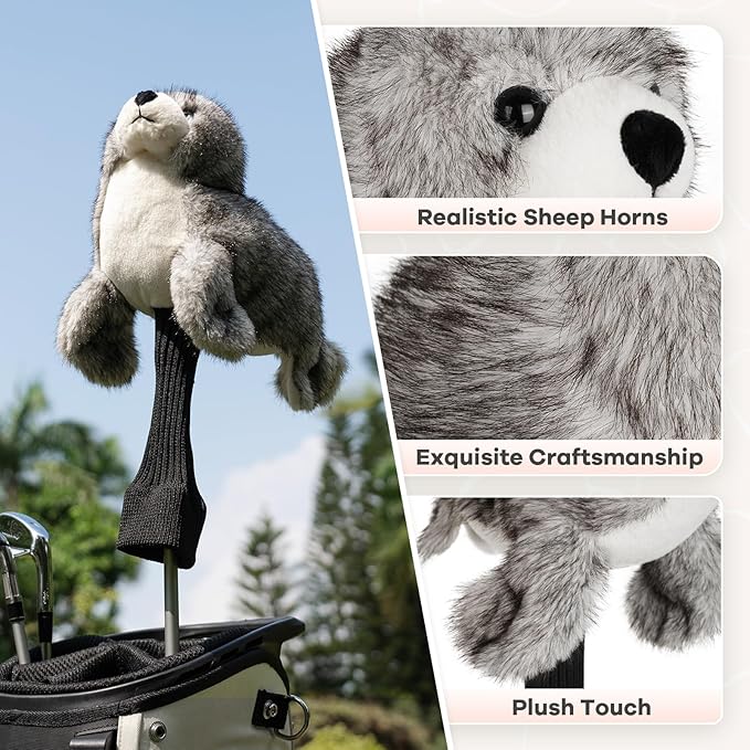 Big Crazy Funny Driver Headcover, Fairway Wood Hybrid Headcover, Golf Head Covers with Long Neck, Animal Plush Golf Club Covers, Golf Club Protector, and Funny Present