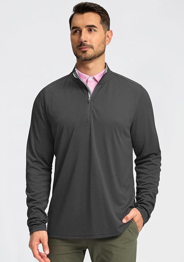 Obla Golf Quarter Zip Pullover for Men Mock Neck Sweatshirt Lightweight Sun Protection Men's Long Sleeve Golf Shirt