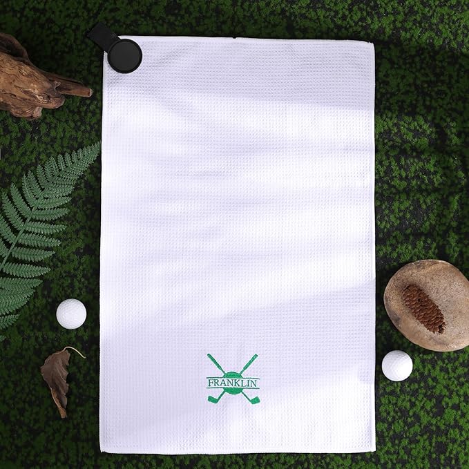 Personalized Golf Towel Custom Golf Towels for Golf Bags with Embroidery Initial Name Magnetic Golf Towel Microfiber Golf Towels with Clip Gifts for Golfers Men Women 16"x 24" (White)