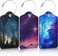 3 Pack Starry Sky Luggage Tags for Suitcase Galaxy Space PU Leather Travel Luggage Tag Privacy Cover ID Label for Women Men Baggage Backpack Handbag School Bag