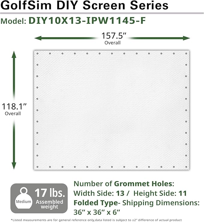 Elite Screens GolfSim DIY, 10'x13' Golf Simulator Impact Screen with Grommets for Indoor Home Golf Training, Golf Hitting Screen, ISF Material, Folded Packing, DIY10X13-IPW1145-F