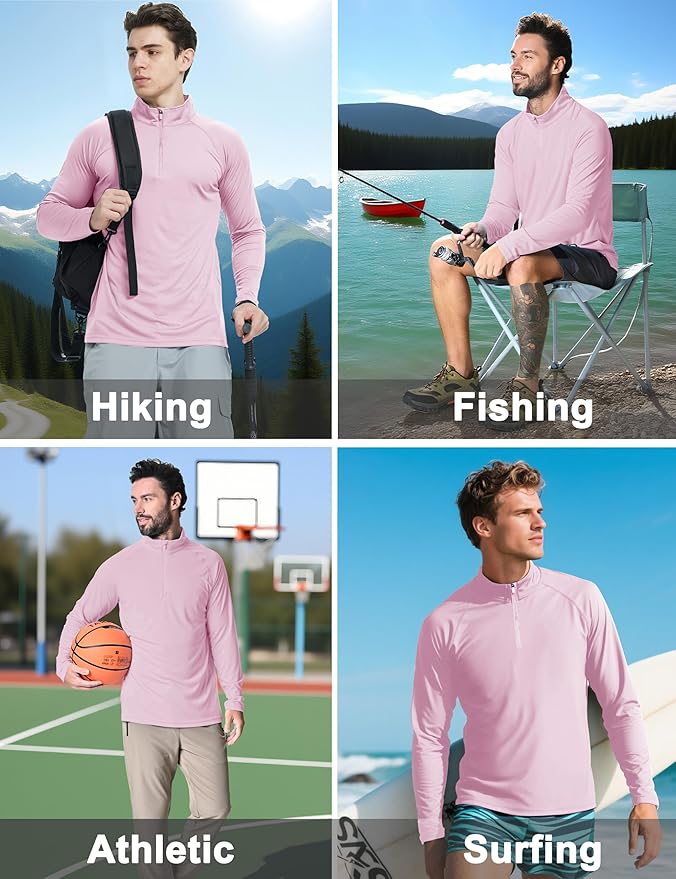 CRYSULLY Men's Long Sleeve 1/4 Zip Shirts Sun Protection Pullover UPF 50+ Rash Guard Running Lightweight T Shirt
