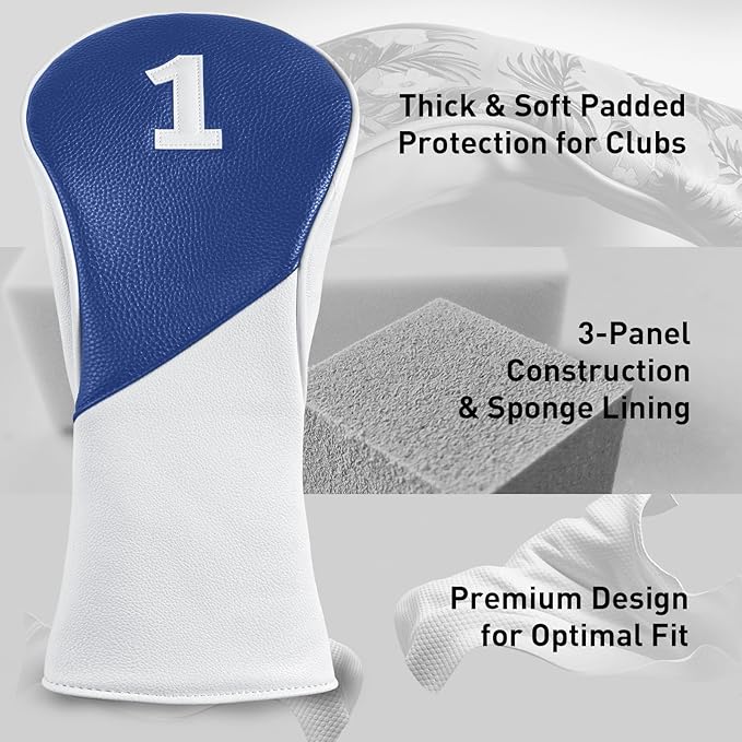 FINGER TEN Golf Club Head Covers for Woods Driver Fairway Hybrid with Interchangeable Number Tag 1 3 5 Premium Leather Headcovers for Women Men