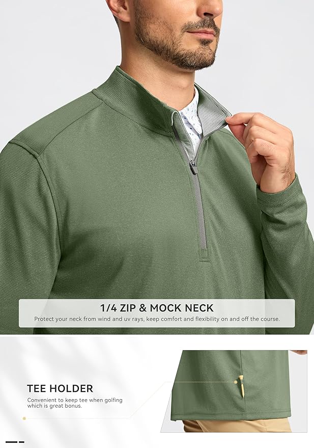 Obla Golf Quarter Zip Pullover for Men Mock Neck Sweatshirt Lightweight Sun Protection Men's Long Sleeve Golf Shirt