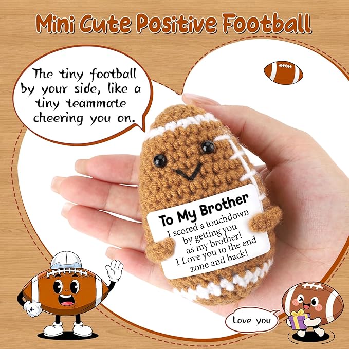Mini Funny Brother Gifts from Sister Brothers, Positive Christmas Birthday Gift for Men Friends, I Love You Small Cool Cute Football, Handmade Emotional Crochet Home Decor Present
