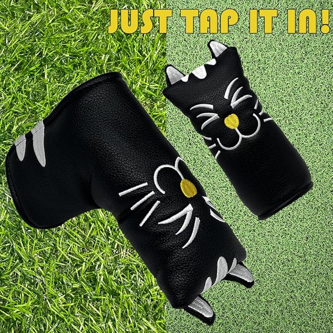 Golf Kitty Head Cover Golf Club White Leather Headcovers 1pc/4pcs Set Fits Driver Fairway Wood Hybrid Utility Putter Iron Wedge Headcover.