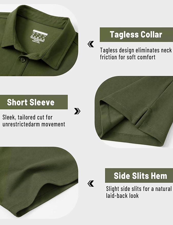 TACVASEN Mens Polo Shirts Short Sleeve Pique 3 Buttons Golf Polo Cooling Performance Moisture Wicking Shirt