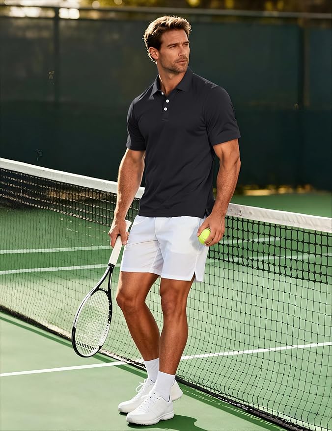 MAGCOMSEN Men's Polo Shirts 3 Buttons Casual Work T Shirts Quick Dry Short Sleeve Golf Shirt Pique Jersey Outdoor Performance
