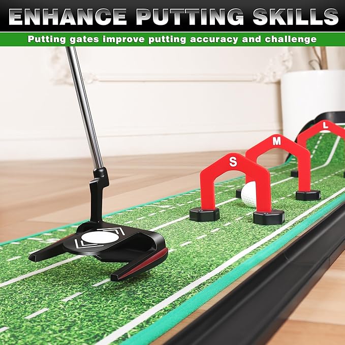 CHAMPKEY Premium Golf Putting Green Indoor with 3 Golf Putting Gates - Improves Putting Accuracy and Skill Levels Golf Putting Mat - Ideal for Indoor and Outdoor Training