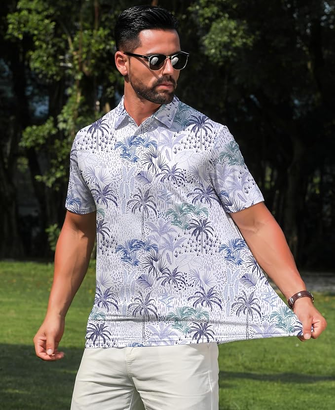 zeetoo Men's Polo Shirts Hawaiian Golf Polos Shirts Short Sleeve Performance Moisture Wicking Mens Golf Shirts