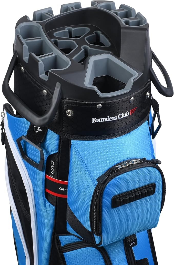 Founders Club 4th Generation Tour Series Club Lock Organizer Golf Cart Bag for Men with 14 Way Anti Rattle Divider Top- Free Snap On Rain Hood-Full Length Dividers