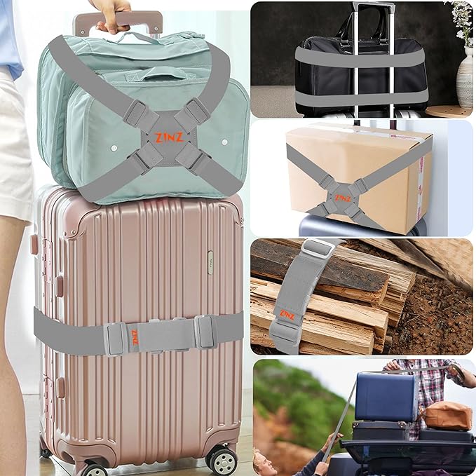 2-Pack High Elastic Luggage Strap Adjustable Travel Bag Belt Bungees for More Applications (Gray Orange Set)