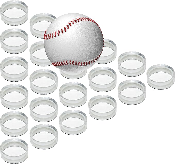 IFAMIO 20 Pcs Round Baseball Stands 1.25 Inch Clear Ring Acrylic Display Holders for Golf Ball, Baseball, Softball, Tennis Ball, Spheres, Marbles, Collections
