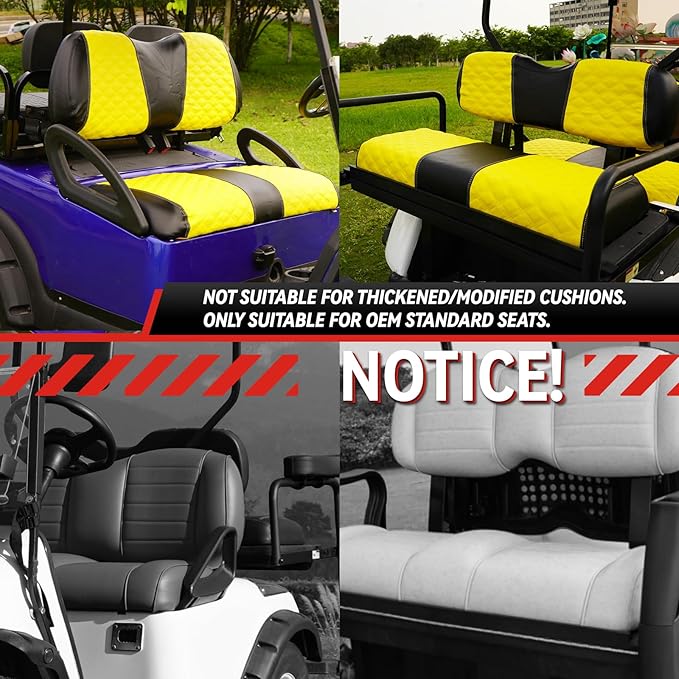 Golf Cart Front and Rear Seat Covers Waterproof and Sun Resistant Marine Grade Vinyl Leather Seat Cover Accessories for Club Car Precedent 2004+, Yellow(4PCS)