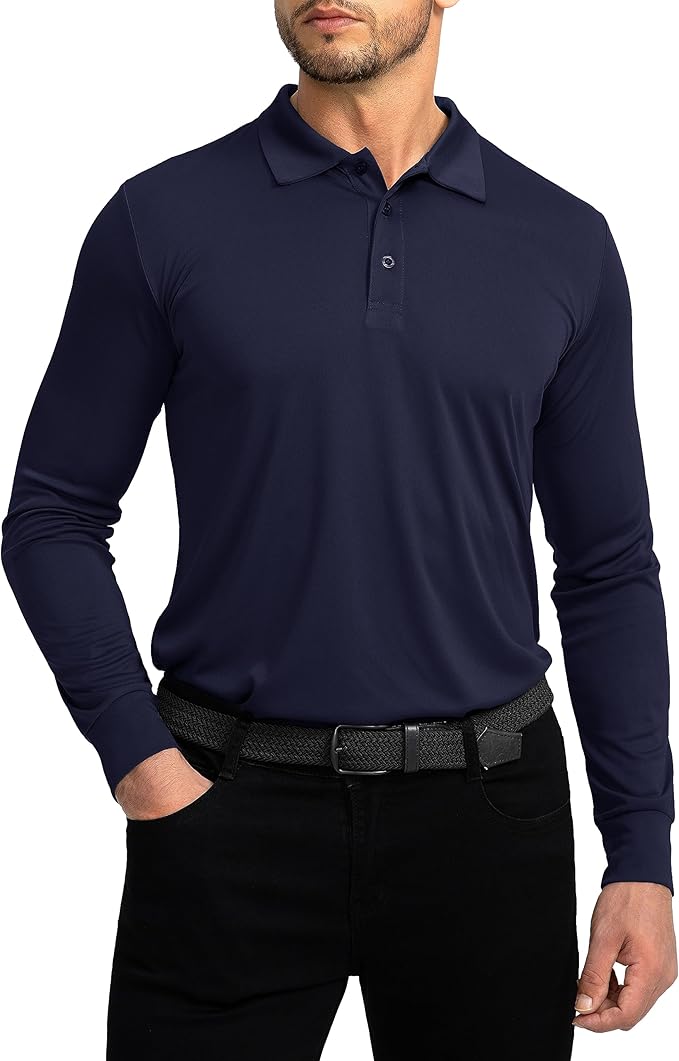 Men's Polo Shirt Long Sleeve Golf Shirts Lightweight UPF 50+ Sun Protection Cool Shirts for Men Work Fishing Outdoor