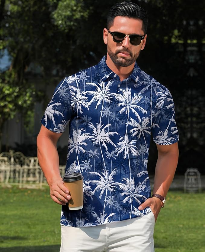 zeetoo Men's Polo Shirts Hawaiian Golf Polos Shirts Short Sleeve Performance Moisture Wicking Mens Golf Shirts