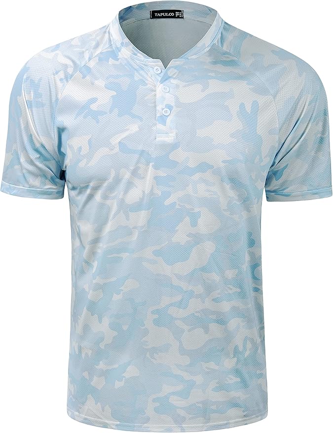 TAPULCO Mens Collarless Golf Shirts Short Sleeve Dry Fit Stretch Casual Breathable Lightweight Tshirts